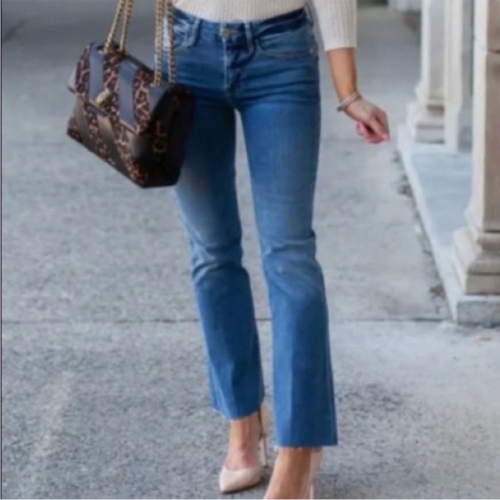 Frame Le Crop Mini Boot Raw Hem Jeans Distressed Blue Size 27